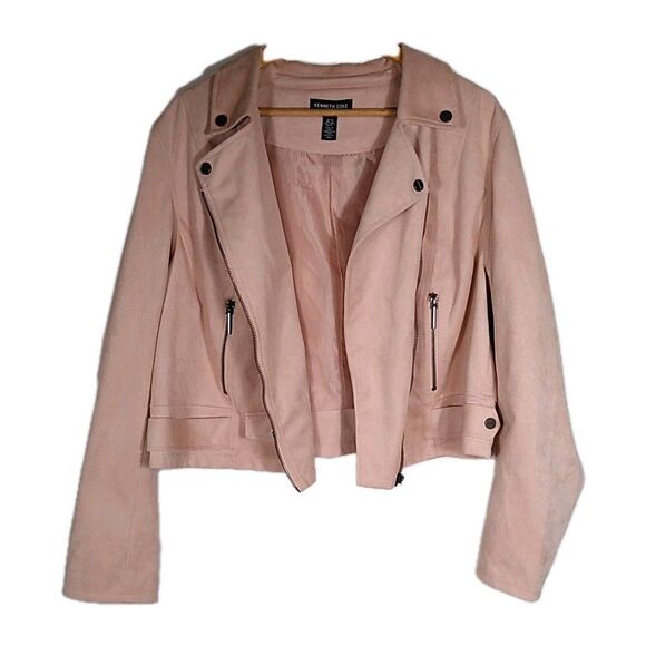 KENNETH COLE Women's Moto Jacket Faux Suede Machine Washable Pale Pink Sz 1X EUC - Picture 3 of 10